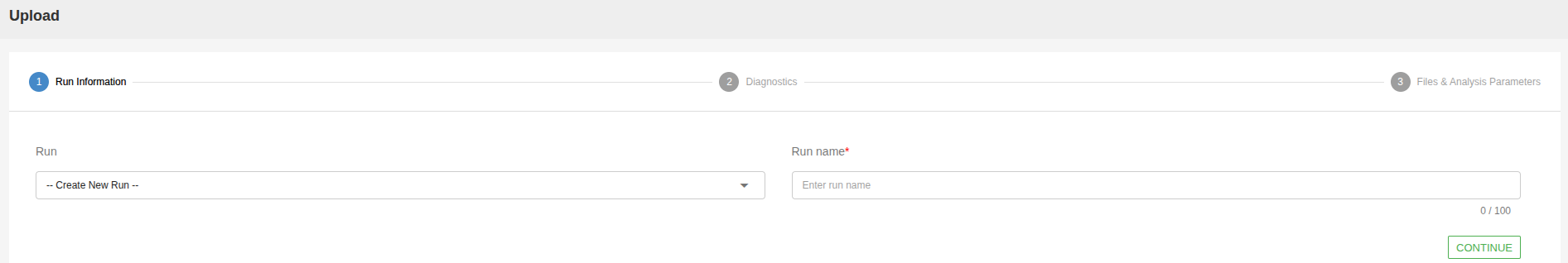 Somatic run selection page